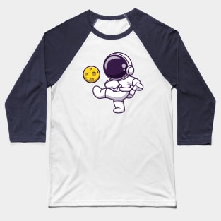 Cute Astronaut Playing Soccer Moon Cartoon Baseball T-Shirt